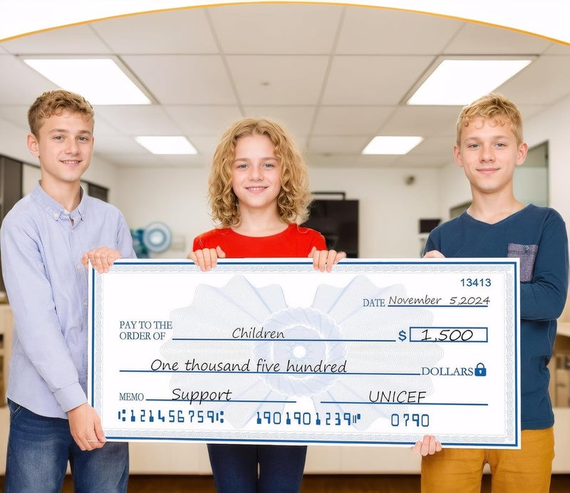 Voccim 40" x 16" Reusable Dry Erase Big Check - Oversized Fake Check for Presentations, Awards, Raffles, Rewards & Celebrations | Durable Cardboard Prize for Endowments & Winners - Image 1